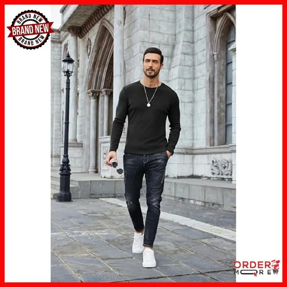 Men's Slim Fit Thermal Long Sleeve Crewneck Pullover Knitted Shirt
